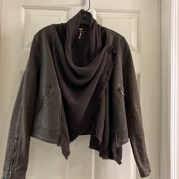 Free people waxed denim scarf Moto jacket - Picture 2 of 7